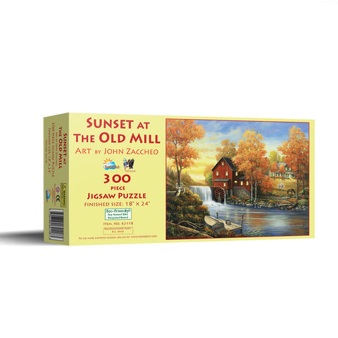 SUNSOUT INC - Sunset at The Old Mill - 300 pc Jigsaw Puzzle by Artist: John Zaccheo - Finished Size 18" x 24" - MPN# 62118