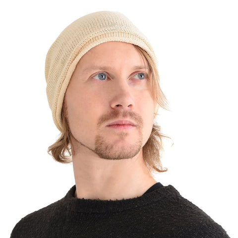 CHARM Men Slouchy Silk Beanie Hat - Women Slouch Chemo Cap Skull Knit Beanies Natural