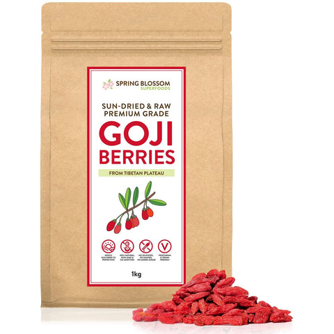 1KG 100% Natural Goji Berries from Tibetan Plateau, Large RAW & Sun-Dried, Pure Wolfberry Fruit Snack, No Additives, Pesticides, Sulphites, Non-GMO, Gluten-Free, Vegan Healthy Superfood