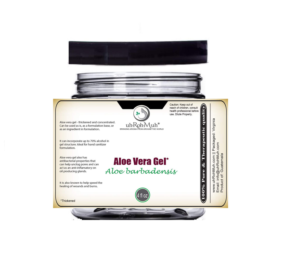 uh*Roh*Muh 100% Pure Aloe Vera Gel - Thick, Natural Aloe Gel | Sourced from Guatemala & Packaged in USA 4oz