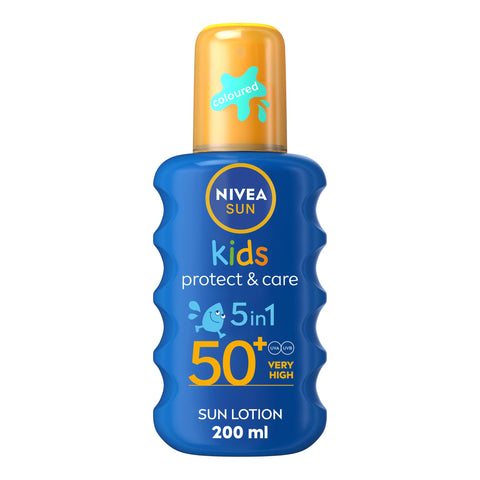 NIVEA Sun Kids Protect & Care SPF 50+ Coloured Spray (200ml), Sunscreen Protects Delicate Skin Against Sunburn and Long-Term UV Damage, Moisturising Spray