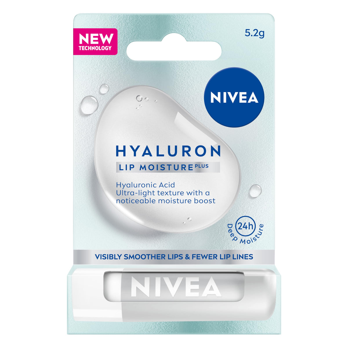 NIVEA Hyaluron Moisture Plus Lip Balm (5.2g), Ultra-Light Lip Balm Stick with Hyaluronic Acid, Provides 24H Moisture and Visibly Smoother Lips