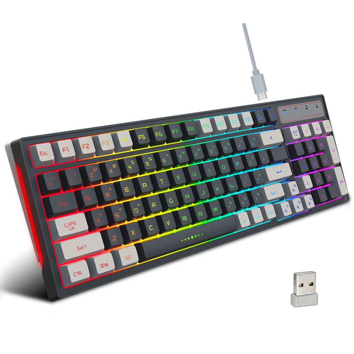 Zunate RGB Backlit, Gaming Keyboard 96 Keys, Ergonomic 2.4GHz Rechargeable Battery, with USB Cable, for Games, Office, Home