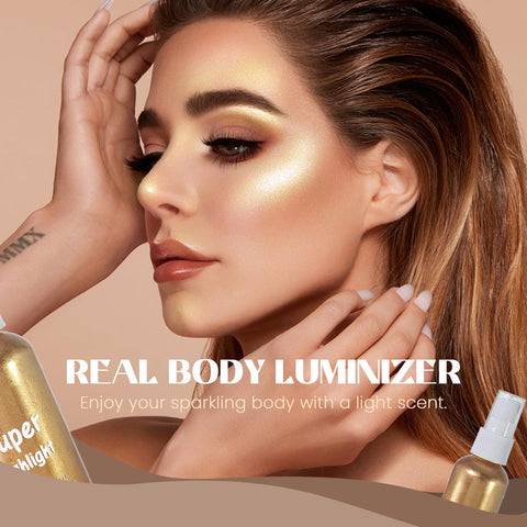 DAGEDA Gold Body Glitter Spray,Sparkling Body Mist Liquid Highlighter,Long Lasting Waterproof Body Shimmer Oil,Holographic Glitter Body Spray Luminizer for Face Body Shining