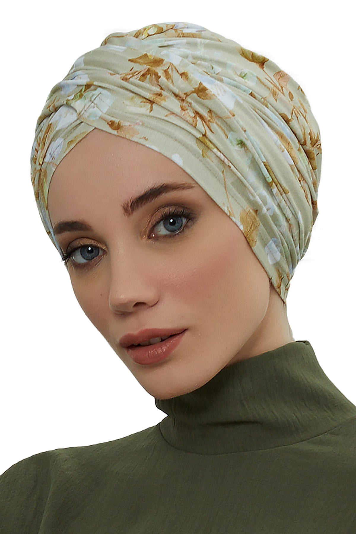 Printed Instant Turban for Women 95% Cotton Pre tied Head Wrap, Lightweight Bonnet Cap with Various Pattern Options Flexible Bonnet Head Wrap Soft Combed Cotton Head Scarf Headwear, Brown - Yellow