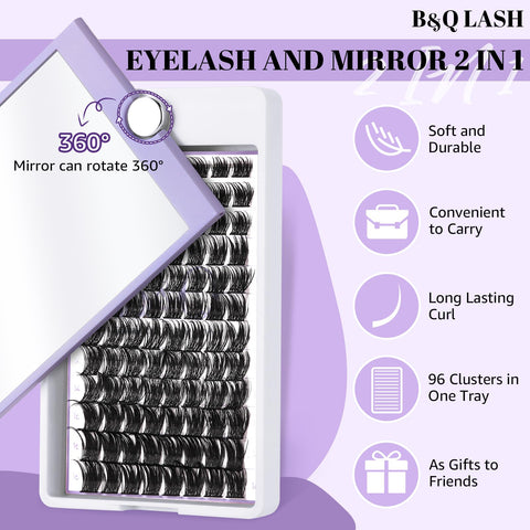 B&Q Lash Clusters D Curl 8-16MIX 96 PCS Eyelash Clusters Wispy with 360Ã‚Â° Rotatable Mirror Cluster Eyelash Extensions Natural Lash Clusters Lashes Wispy Diy Lash Extensions Clusters (Q06,D 8-16MIX)