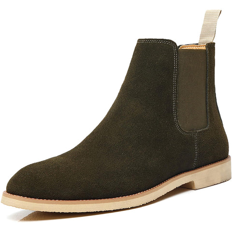 QAXZESA Men's Formal Wedding Dress Shoes Suede Leather Chelsea Boots Business Office Work Men Black Ankle Boot,Green-39