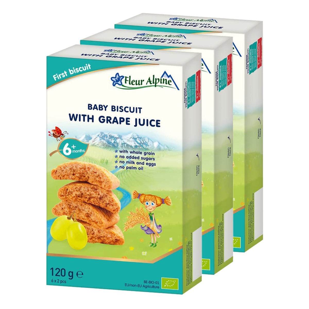 Fleur Alpine Baby Biscuits With Grape Juice - 18x2 Yummy Organic Baby Snacks for Delicious Smooth Breakfast Porridge Or Daytime Snack | Easy Whole Grain Snack Biscuits with No Added Sugar | 6 Mths