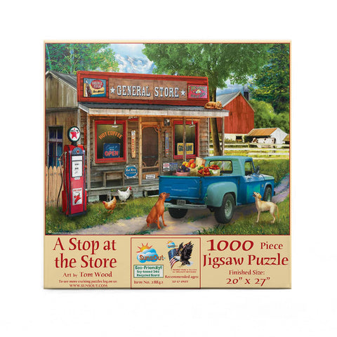 SUNSOUT INC - A Stop at The Store - 1000 pc Jigsaw Puzzle by Artist: Tom Wood - Finished Size 20" x 27" - MPN# 28842