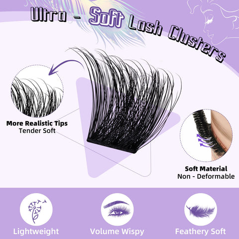 B&Q Lash Extension Kit F01 Eyelash Extension Kit 144 PCS Ultralight Eyelash Clusters Lash Clusters Kit 8-18MIX DIY Ultra-Soft Cluster Eyelash Extensions at Home with Lash Applicator Tools (Kit?F01)