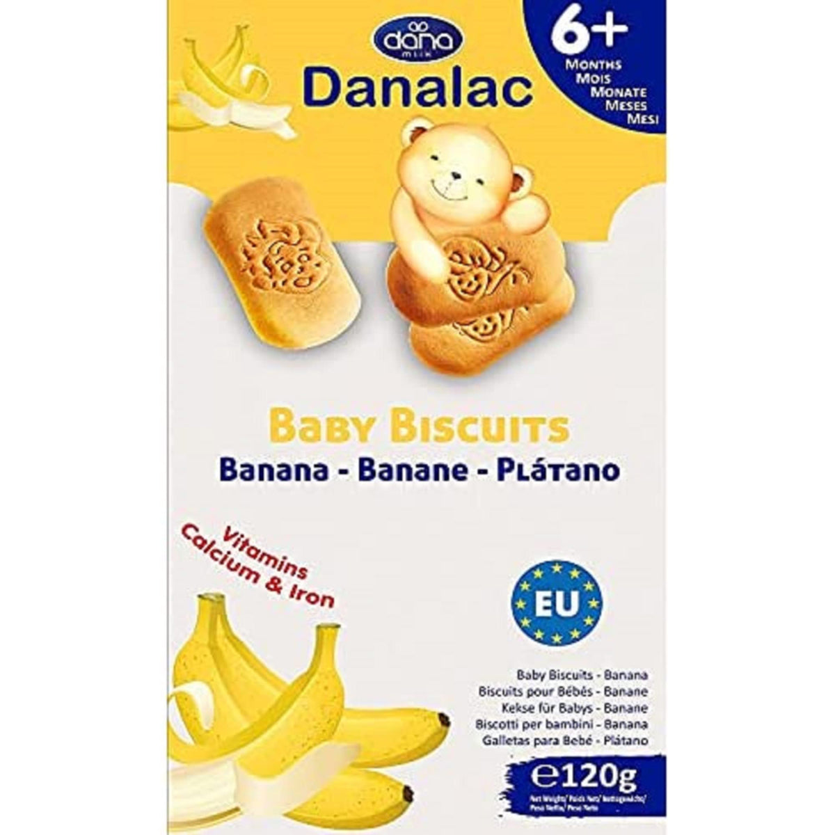 Danalac, Banana Baby Biscuits Pack of Finger Food Snack for Toddlers 6+ Months with Calcium Iron and Vitamins, 120 g