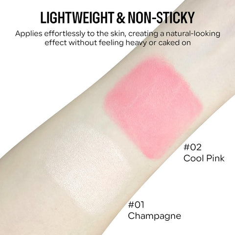 KYDA 2 Colors Liquid Blush and Highlighter, Natural Matte Face Blush High Glossy Liquid Illuminator, Silky Lightweight Blendable, Cool Pink & Champagne