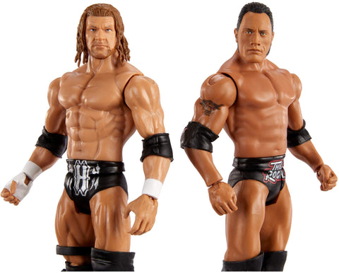 WWE The Rock vs Triple H Championship Showdown 2-Pack 6-in Action Figures Friday Night Smackdown Battle Pack for Ages 6 Years Old & Up