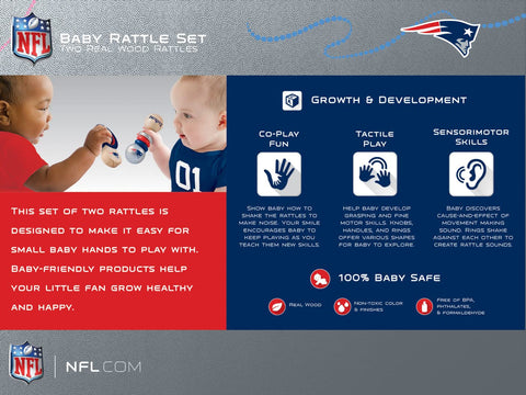 BabyFanatic Wood Rattle 2 Pack - NFL New England Patriots - Officially Licensed Baby Toy Set