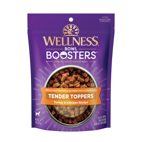 Wellness Tender Toppers (Previously Core Bowl Boosters), Grain-Free Natural Dog Food Toppers or Mixers, Made with Real Meat (Turkey & Chicken, 8 oz Bag)