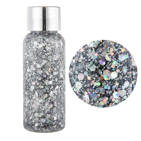 Mermaid Sequins Chunky Glitter Body Glitter Gel,Eyeshadow Holographic Face Glitter Liquid Body Makeup for Women,Long Lasting Sparkling Body Face Hair Nails Cosmetic,Easy to Remove Silver