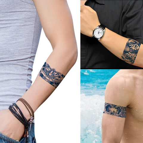 GLARYYEARS Arm Band Temporary Tattoo - 7 Pack Long Semi Permanent Tattoo for Men Boys, Realistic Buddha Dragon Devil Style 2 Weeks Long Lasting Fake Tattoos, ArmBand Tattoos for Wrist, Ankle Circle