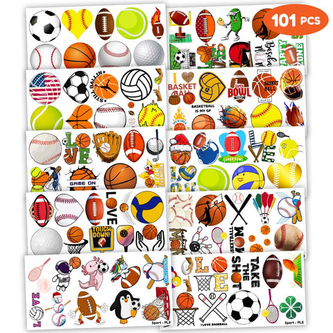 101 PCS Sports Ball Temporary Tattoos Themed Birthday Party Decorations Favors Supplies Decor Cute Basketball Football Baseball Soccer Tattoo Stickers Gifts For Boys Girls Class Prizes Carnival