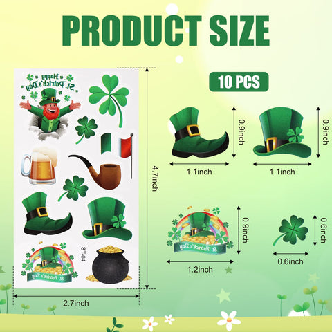 10 Sheets St Patricks Day Temporary Tattoos, Waterproof St Patricks Tattoos Shamrock Tattoo Temporary St Patricks Day Stickers for Kids Party Supplies & Favors