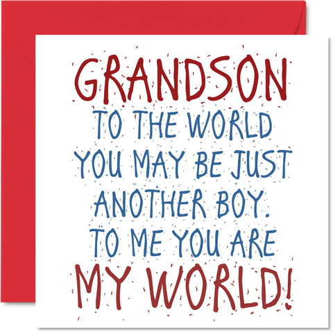 Lovely Birthday Cards for Grandson - You Are My World - Happy Birthday Card from Grandparent, Grandson Birthday Gifts, 5.7 x 5.7 Inch Grandson Birthday Card, Grandson Greeting Cards Gift for Boys