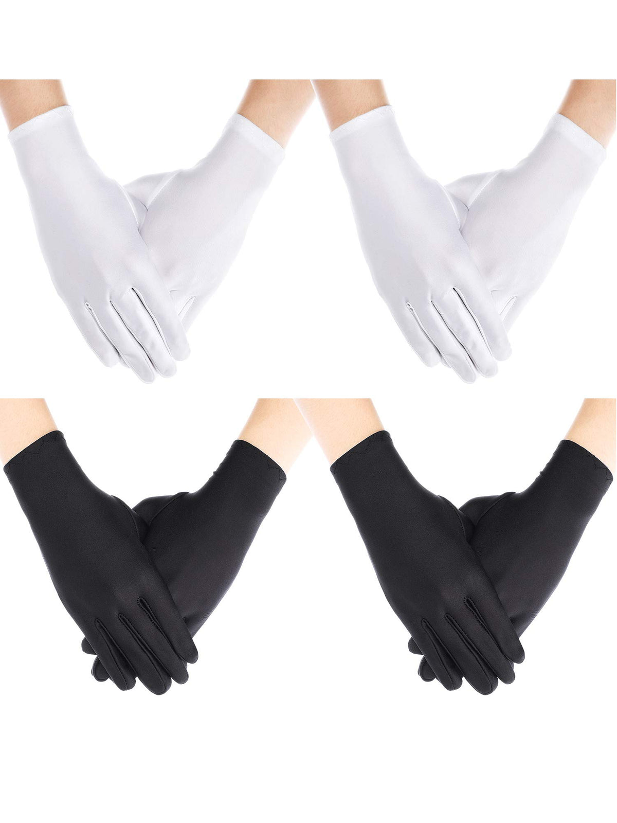 Sumind 4 Pairs Uniform Gloves Costume Gloves Dress Gloves for Man Police Formal Tuxedo Guard Parade Costume (White, Black)