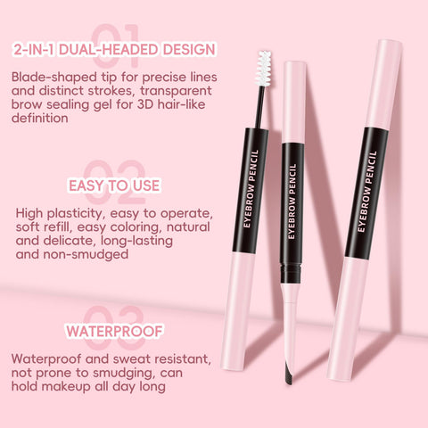 HOSAILY 2-in-1 Waterproof Brown Brow Pencil and Clear Sealing Brow Gel, Natural Defines Blade Tip Eyebrow Pencil Double Ended Brow Pen for Women Makeup