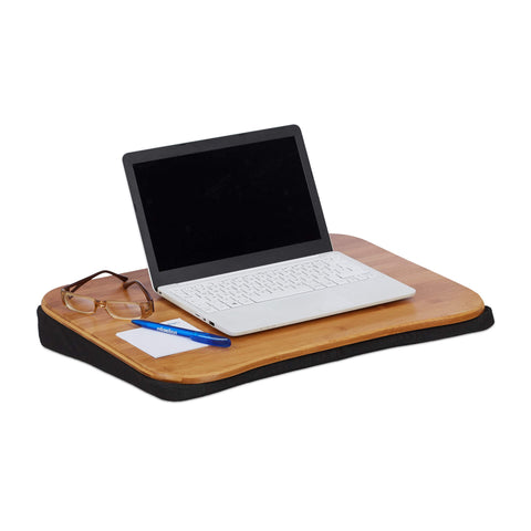 Relaxdays Bamboo Table, Removable Cushion, with Handle, Laptop Stand 51 x 37 cm (Up to 22”), Natural, 7.5 x 51 x 37 cm