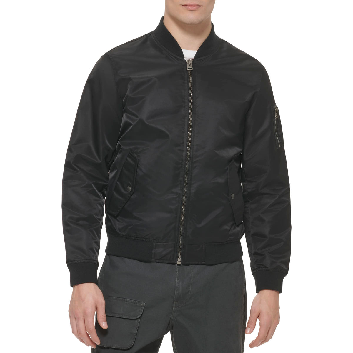 Levi's Men's Flight Satin Bomber Jacket, Black MA-1 Unfilled, L