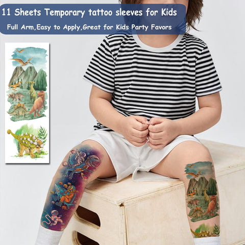 CHARLENT Kids Full Sleeve Temporary Tattoos - 11 Sheets Full Arm Temporary Tattoos for Boys Girls Birthday Party Favors Goodie Bag Fillers