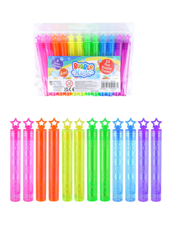 Henbrandt Single Neon Star Party Bubble Tubes with Wand (Pack of 12) Children's 4ml Party Bubbles Loot Bag Fillers Summer Games for Boys and Girls Kids Party Bags