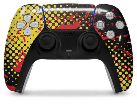 WraptorSkinz Skin Wrap compatible with Sony PS5 DualSense Controller Halftone Splatter Yellow Red (CONTROLLER NOT INCLUDED)