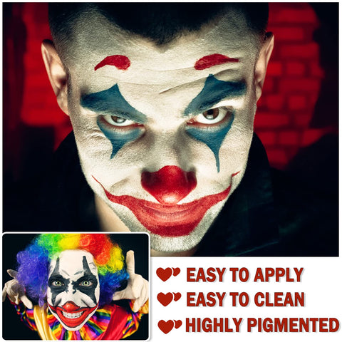 CAHIUYOA Halloween Clown White Red Black Face Body Paint Makeup,Professional Foundation Cream for Zombie Vampire Cosplay SFX Special Effects Makeup and Eye Black Baseball Football Softball Sports