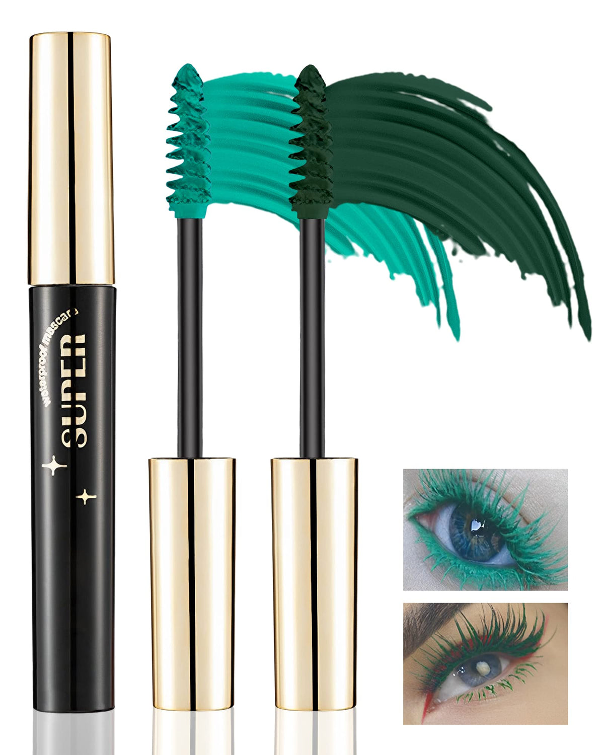 Dark Light Green Mascara for Eyelashes-2PCS Colorful Mascara Waterproof Long Lasting Liquid Lash Extensions, Smudgeproof Lengthening Volumizing Curling Colored Mascara, Women St Patrick's Makeup Gifts