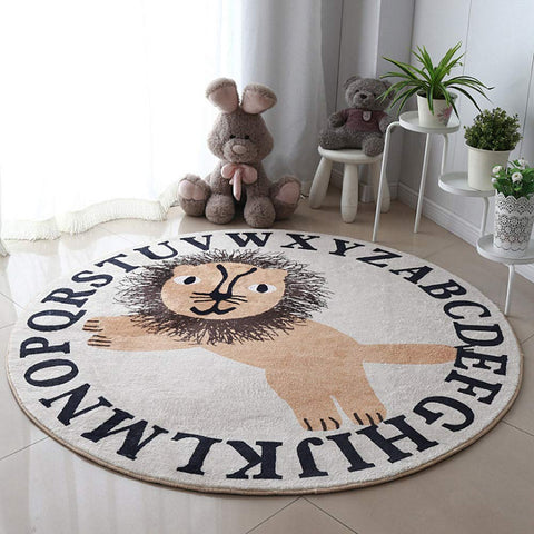 Poowe Cute Lion ABC Kids Play Mat Baby Nursery Rug Round Educational Alphabet Soft Area Rug Non Slip for Children Toddlers Bedroom (Round 39.4", Words Lion)