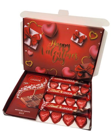 Lindt Lindor Milk Chocolate Bars & Hearts Gift Box Hamper Valentines Present