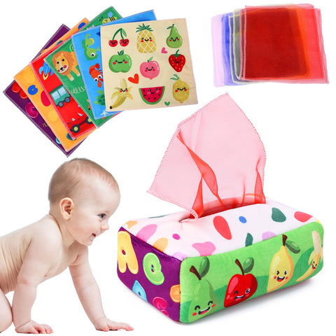 YOGINGO Baby Toys 0-6 Months - Tissue Box Toy Sensory for Babies, Soft Stuffed High Contrast Crinkle of Baby, 6 Plus, Boys&Girls Kids Early Learning Gifts