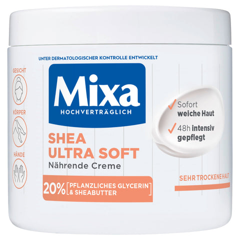 Mixa Nourishing Cream for Very Dry Skin for Face, Body and Hands, Suitable for Babies, Children and Adults, with Shea Butter and Glycerin, Shea Intensive Soft, 1 x 400 ml