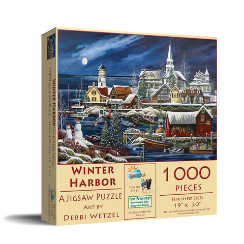 SUNSOUT INC - Winter Harbor - 1000 pc Jigsaw Puzzle by Artist: Debbi Wetzel - Finished Size 19" x 30" - MPN# 51182