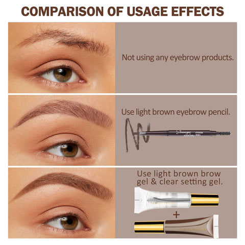 DAGEDA 4Pcs Eyebrow Gel Kit, Clear Brow Gel & Brown Brow Pencil & Eyebrow Razor, Waterproof Clear Eyebrow Styling Gel Long-lasting Light Brown Eyebrow Glue for Brow Makeup Set ?Color B?