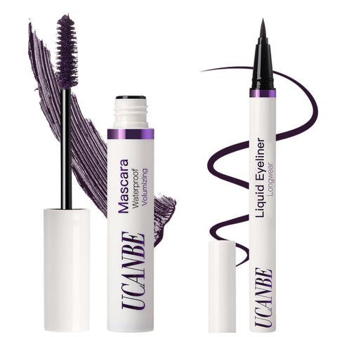 UCANBE Purple Mascara and Liquid Eyeliner Set, Waterproof Colored Eye Makeup Duo - Enhance Your Gaze with Natural Lasting Lift & Curl for Lashes and Pigmented Smudge-Proof Eye Liner