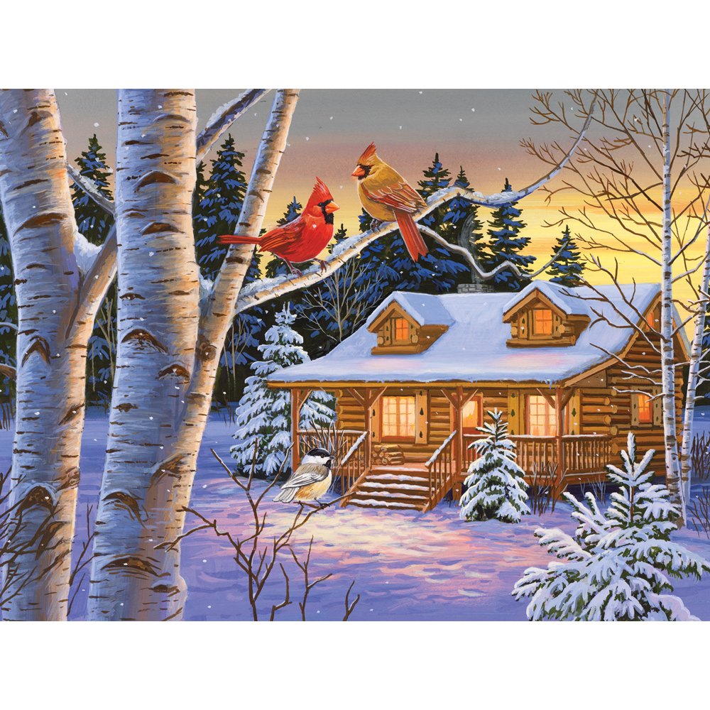 Bits and Pieces - 300 Large Piece Jigsaw Puzzle for Adults - Rustic Retreat - 300 pc Snowy Winter Scene Jigsaw by Artist William Vanderdasson