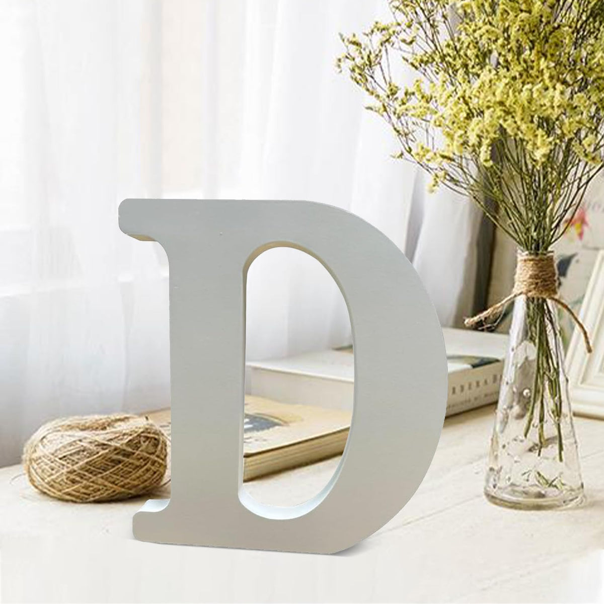 8Inch White Standing Wooden Letters, 0.8Inch Thick Unfinished Wood Letters Wooden Alphabet Letters for Wall Decor, DIY Crafts Projects, Party, Birthday, Wedding Home Decoration (D)