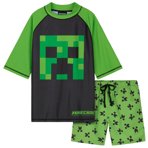 Minecraft Boys 2 Piece Swim Set, Swimming Top and Boys Swim Trunks (5-6 Years, Green/Black)