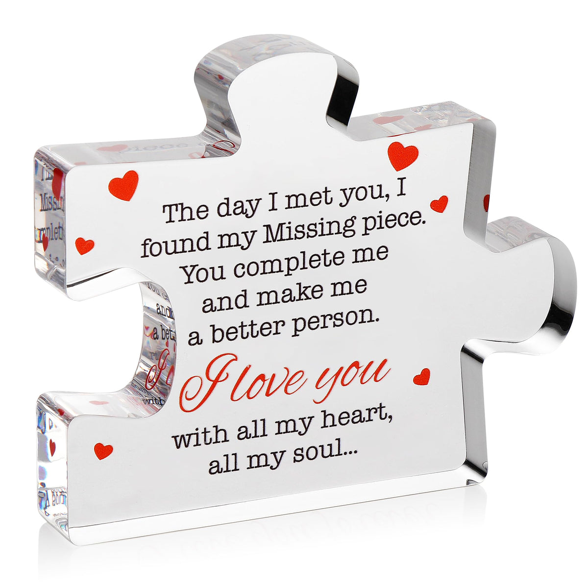 VELENTI Valentines Gifts for Him, Her - 3.35"x 2.76" Acrylic Puzzle Stand with Printed Message - Birthday, Wedding for Boyfriend, Girlfriend - I Love You Presents for Husband, Wife