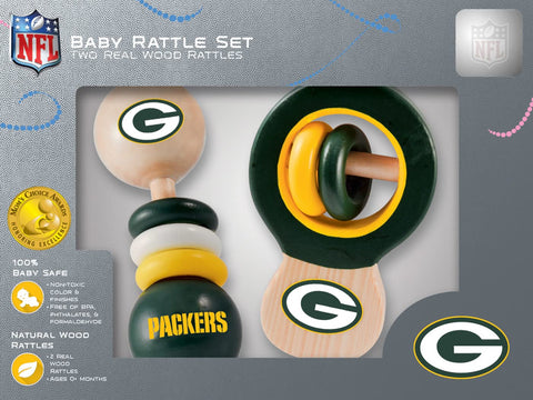 BabyFanatic Wood Rattle 2 Pack - NFL Green Bay Packers - Officially Licensed Baby Toy Set