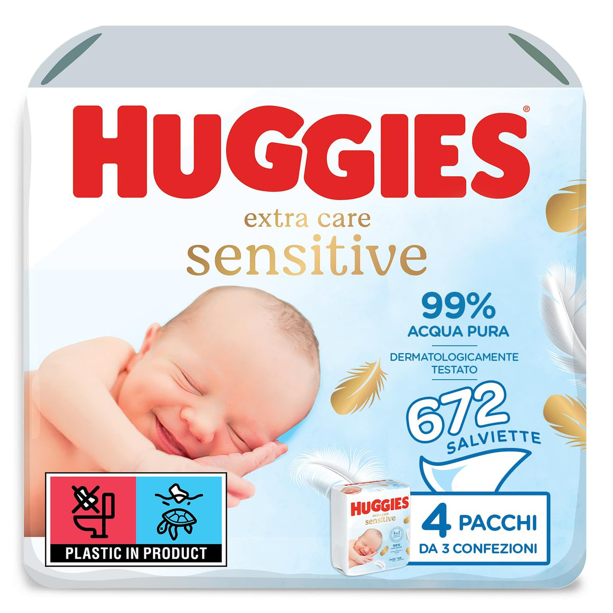 Huggies Pure Extra Care, Baby Wipes - Box with 12 Packs (672 Wipes Total) - 99 Percent Pure Water Wet Wipes - Fragrance Free to Clean and Protect Sensitive Skin