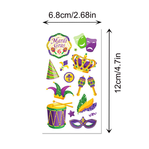 Konsait Mardi Gras Tattoos - 10 Sheets Glitter Mardi Gras Temporary Tattoos for kids Adults, Purple and Green Mardi Gras Makeup Tattoos, Assorted Style Mardi Gras Party Favors Mardi Gras Accessories