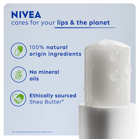 NIVEA Lip Balm Original Care (4.8g) Lip Balm Deeply Hydrates Lips for 24h+, with 100% Natural Origin Ingredients, Shea Butter, and Vitamins, Lip Care