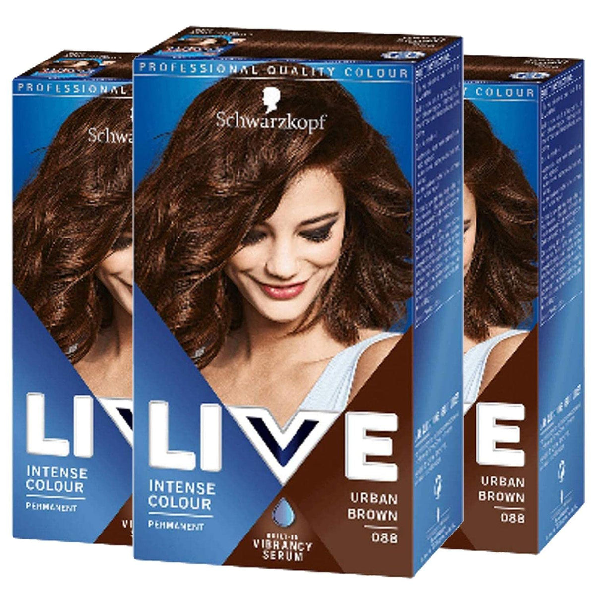 3 x Schwarzkopf Live Color XXL HD Intense Colour Permanent Coloration 88 Urban Brown