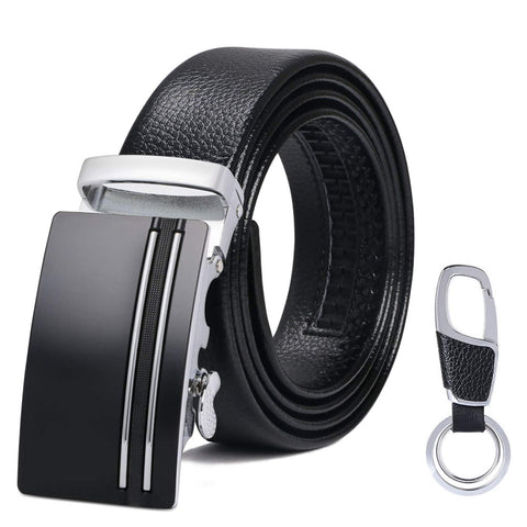 flintronic Menâ€™s Leather Belt, Automatic Buckle Leather Ratchet Belt 3.5cm/1.37 inch * 130cm/49.2inch (Keychain & Gift Box Include)